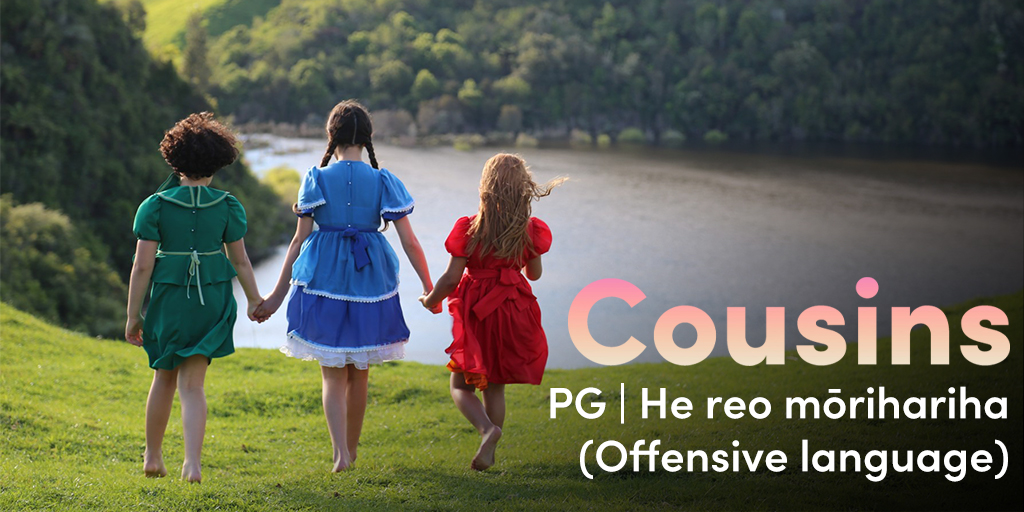 NZOFLC's tweet photo. Cousins is rated PG with a warning note for he reo mōrihariha (offensive language).

Our guide covers the age rating and content warnings so whānau can have a safe viewing experience.  Check out our breakdown guides in Māori and English below! https://t.co/r1qsZz38IH