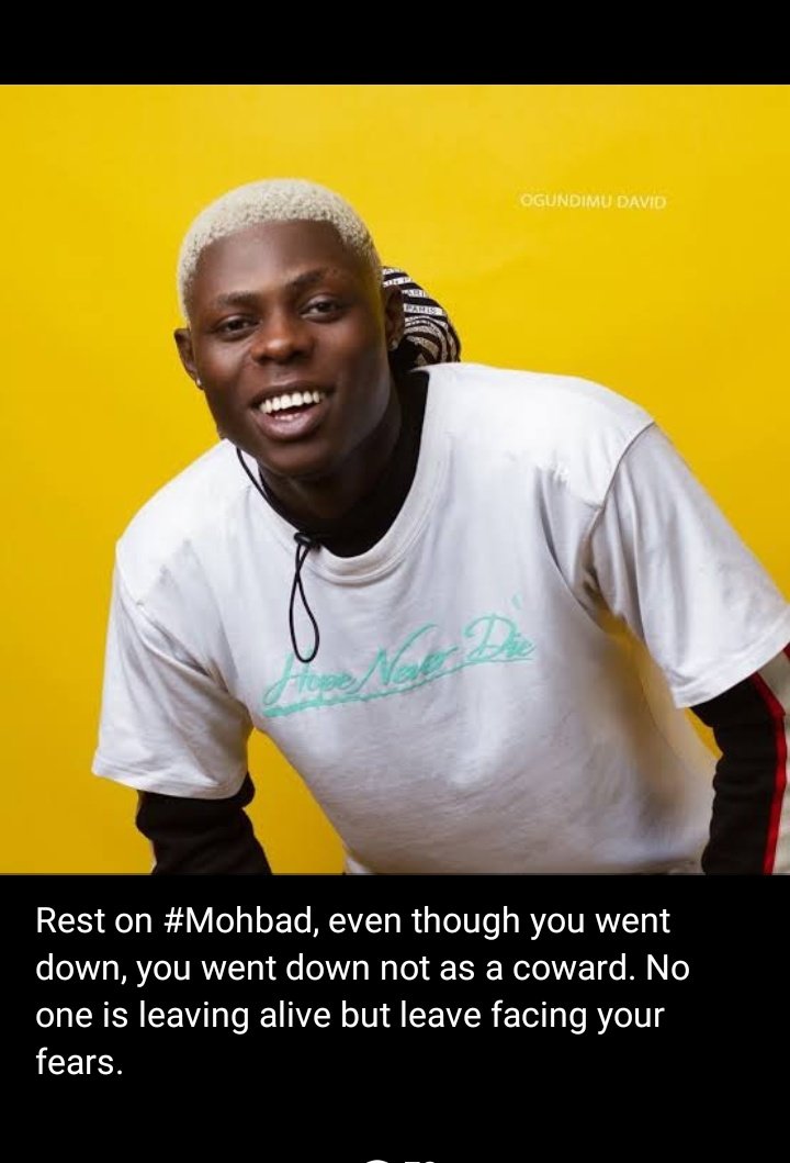 MuelAdedayo's tweet photo. #Mohbad is gone
Rest on #Mohbad, even though you went down, you went down not as a coward. No one is leaving this place alive but leave facing your fears. https://t.co/KvhRNy2kQE