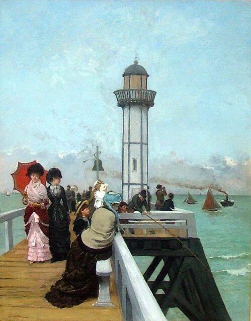 infozone3's tweet image. ''Promenade sur la jetée de Trouville"1880, Ernest Ange Duez  #art