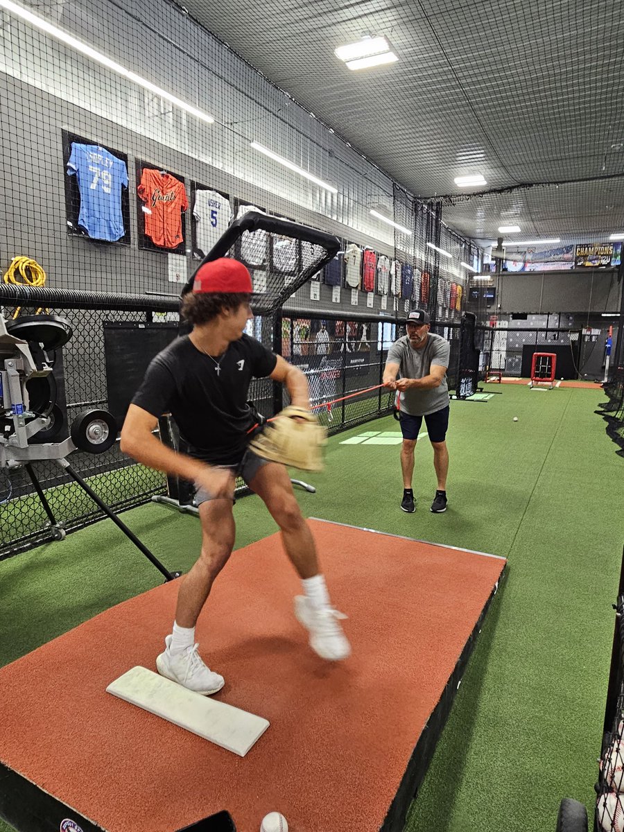 Former big league player and pitching coach Cal Eldred working with a youngster today! #DugoutFam
