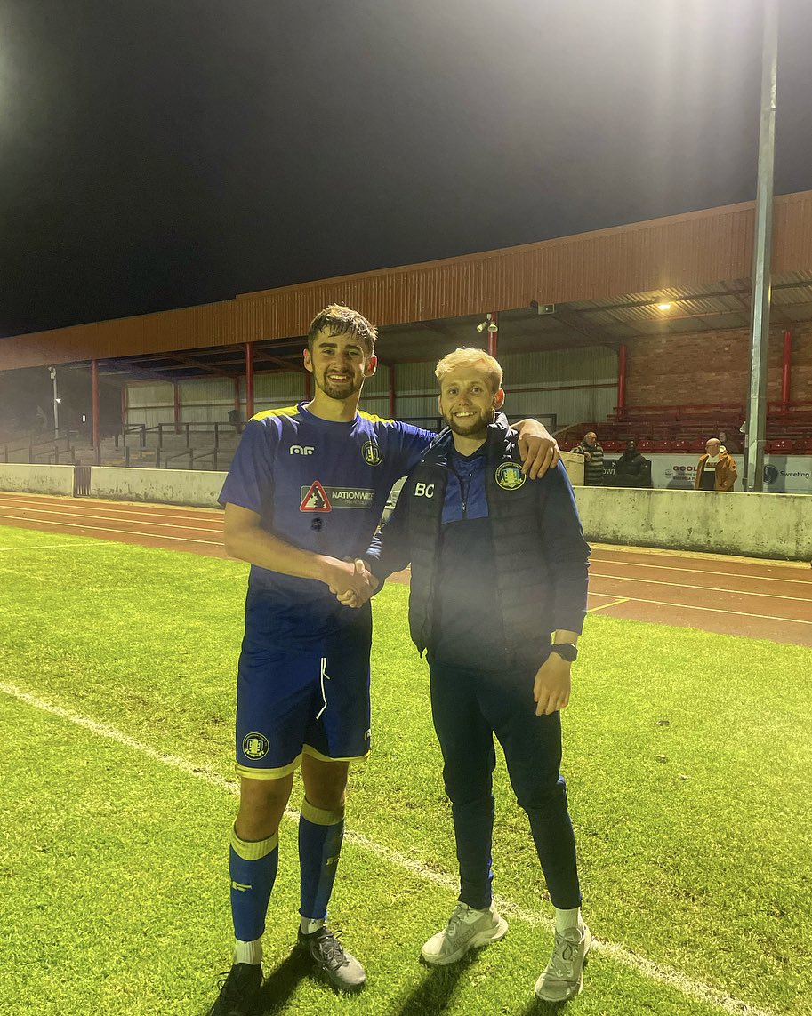 GTFCU21's tweet photo. Tonight’s man of the match is M̶a̶l̶d̶i̶n̶i̶  Ben Coleman for his dominant performance which helped us collect our first clean sheet of the season in tonight’s 2-0 victory over Goole. 🔵⚽️ https://t.co/bPBbANNb9C