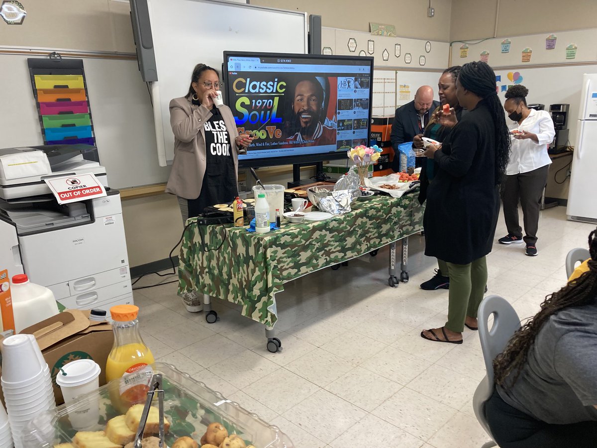 #Exceptional Team Isaac 1st Staff Breakfast by our hospitality Committee! Teachers were treated to a hot pancake breakfast. Master Chefs- Principal Spencer, AP Yates &amp; AP Gantt🐝🥞🍉🍇🍓☕️ So magically delicious!🥰