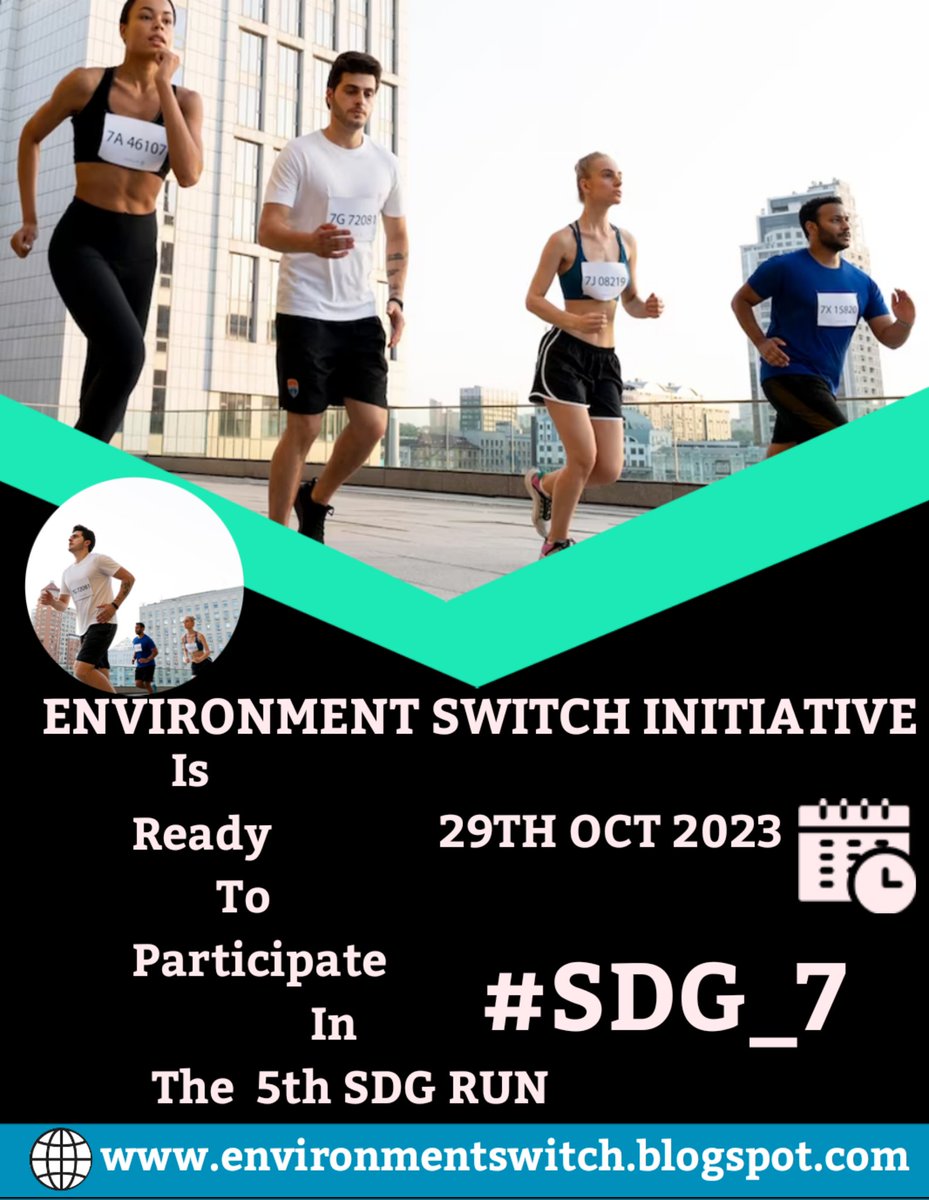 Running for SDG 7 means running for a planet powered by the sun, wind, and water. 🌞💨💧 Let's leave behind a legacy of clean and affordable energy for all. Join me in this race for a greener, brighter future! 🏃‍♂️🌏 29th Oct #CleanEnergy #GlobalGoals #RunForSDG7 #5thSDGRun