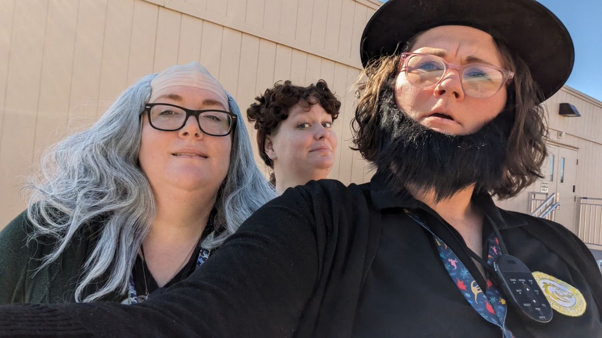 speedymelh's tweet photo. If your department doesn’t dress up as historical figures for birthdays, are you even living your best life? #wlfaculty #foundingfathersandabe #socialstudiessquad https://t.co/uGFSSjPVZN
