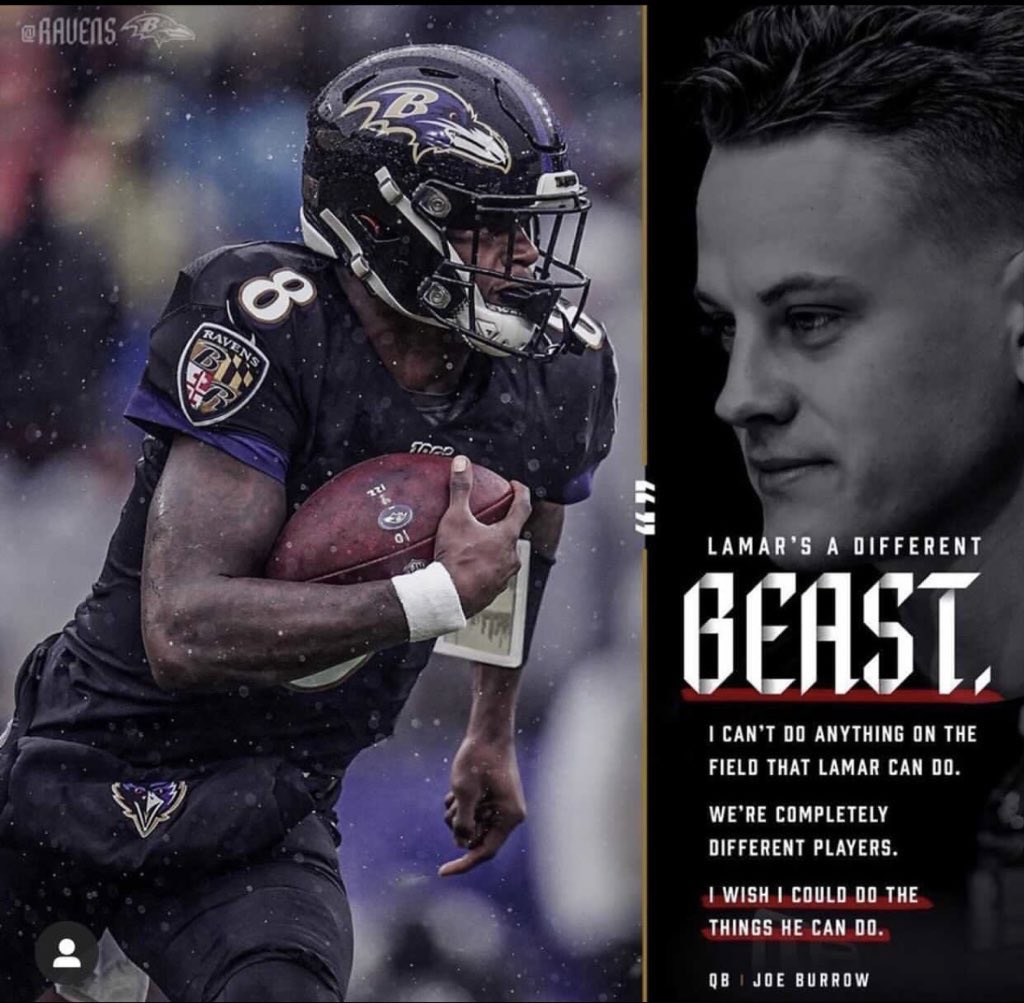 corvaomilgrau's tweet photo. “Lamar é uma fera diferente. Eu não consigo fazer o que ele consegue dentro de campo. Nós somos jogadores totalmente diferentes. Queria eu conseguir fazer o que faz.”
- Joe Burrow
🙂
#tbt #bengalsweek #RavensFlock https://t.co/D7lWvCLZwm