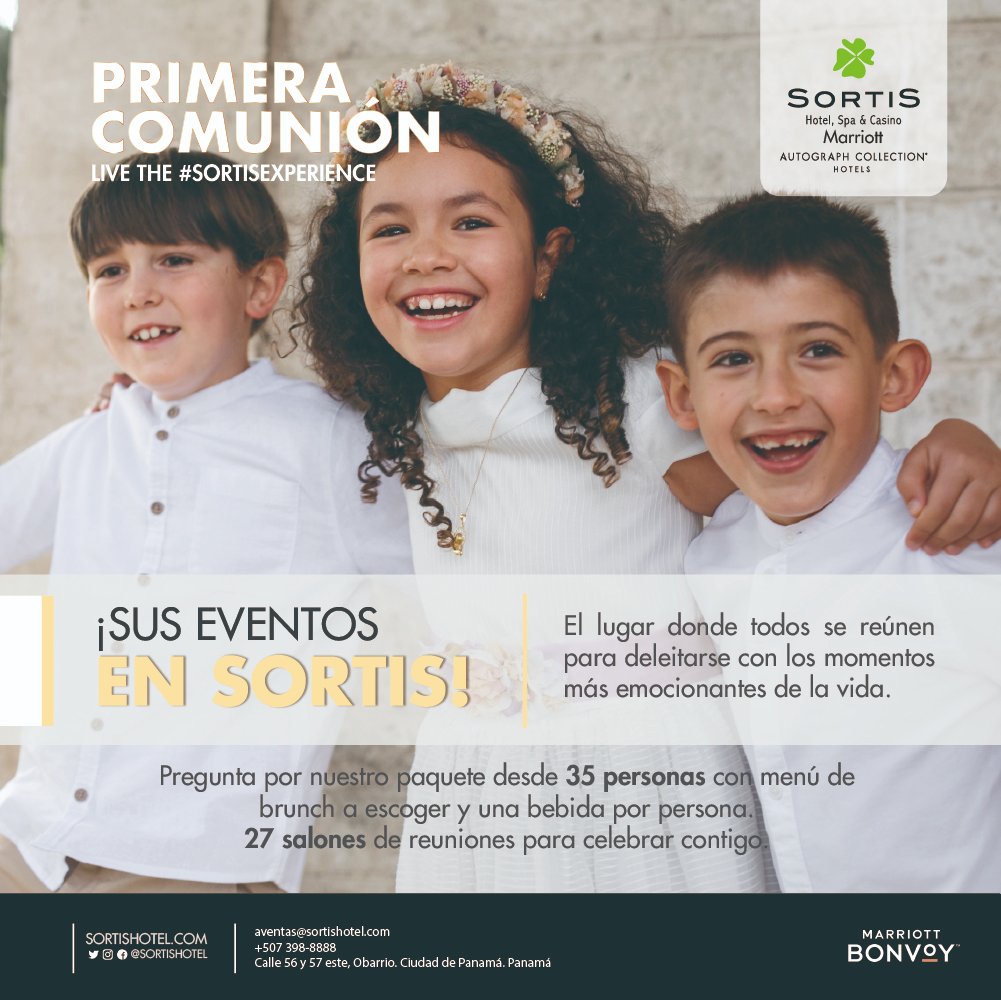 ¡Haz que la Primera Comunión de tu hijo sea muy especial y significativa! 

Con nuestros exclusivos paquetes desde 35 personas.
Elige entre 27 impresionantes salones, menú brunch personalizado y una bebida por persona. 

Reserva al: 398-8888