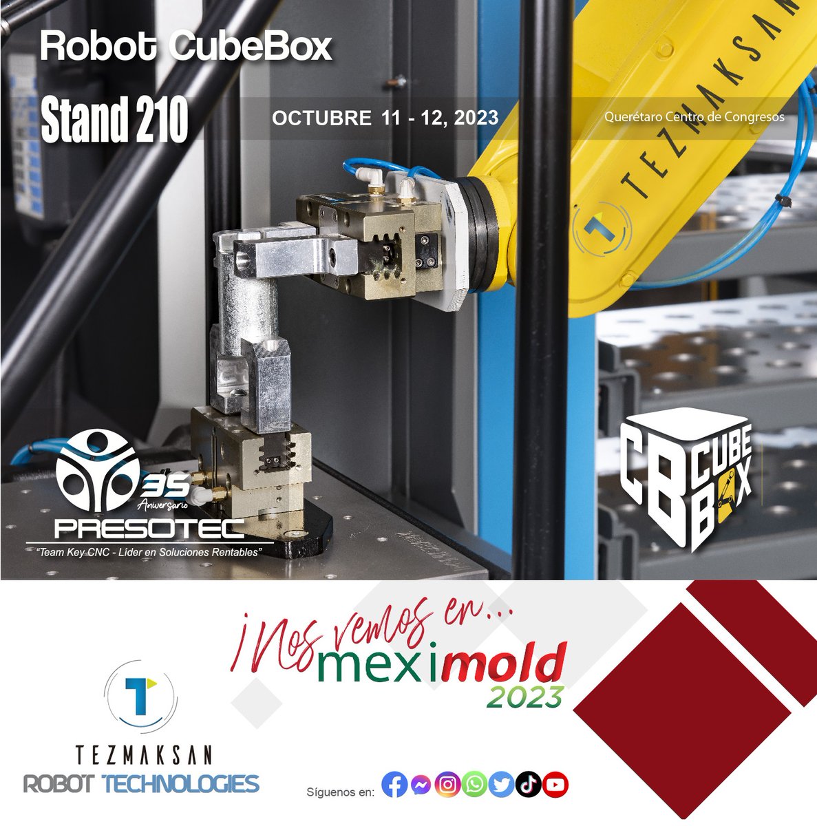 presotec's tweet photo. Meximold 2023 Octubre 11-12, 2023 Stand 210
Centro de Congresos Querétaro
Haz tu pre-registro sin costo
https://t.co/JfAlKmLKeC
 Stand 210!
#presotec #teamkeycnc #liderensolucionesrentables #meximold #meximold2023 #cubebox #tezmaksan #automatizacionrobotica #aumotatizacion https://t.co/6aIxaf9QnT