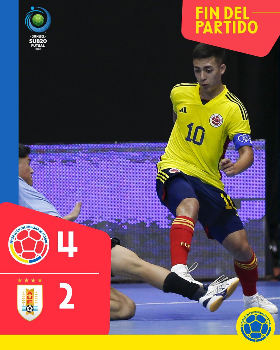 FCFSeleccionCol's tweet photo. Finaliza el partido. 

Triunfo de nuestra Selección Colombia de Fútsal en el cierre de la fase de grupos del CONMEBOL Sub 20

#TodosSomosColombia 🇨🇴 https://t.co/7QpzjRdugr