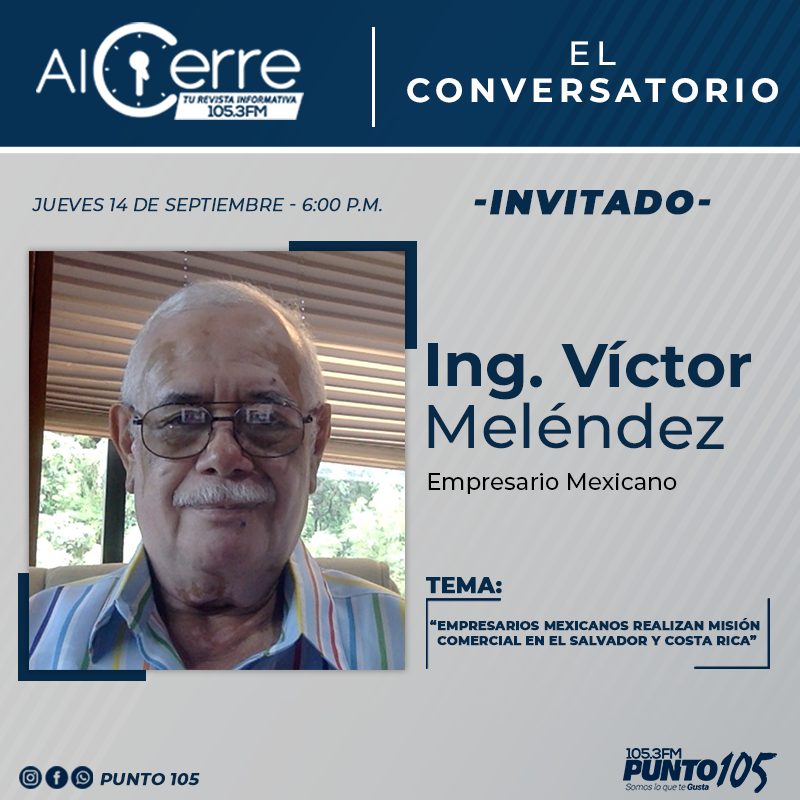 Punto105's tweet photo. 🚨 Esta tarde en el #Conversatorio de @alcierresv  | Tendremos como invitado al Ing. Víctor Meléndez 🎙 Empresario Mexicano 🇲🇽 , con quien hablaremos sobre los "Empresarios mexicanos realizan misión comercial en El Salvador y Costa Rica .” 📻🎙

‼Escúchanos de 5:00 a 7:00 p.m.‼ https://t.co/39zHM2gZoe