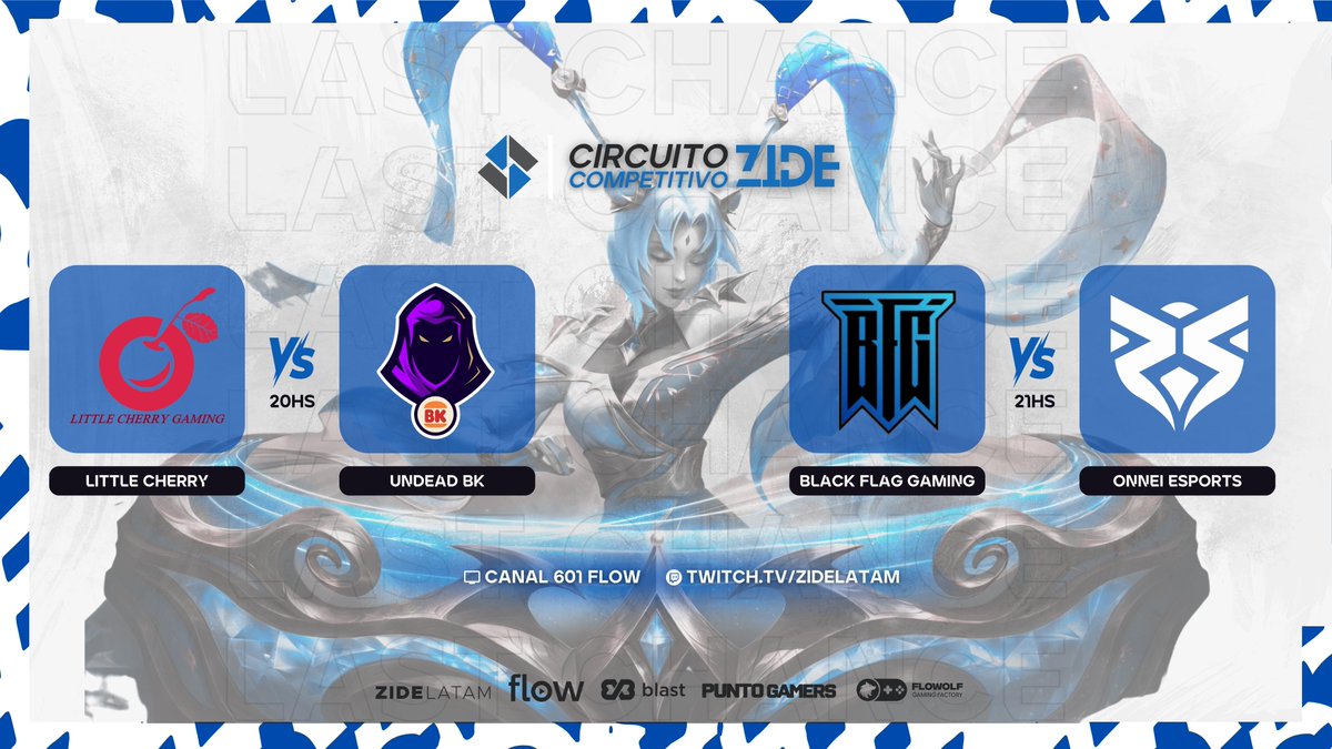 ZideLatam's tweet photo. Ultima jornada del #LastChance por el #CircuitoCompetitivoZide con dos grandes partidos y en búqueda de los ultimos 2 cupos al #Championship
#LittleCherry 🆚 @UndeadGamingOK (Offstream)
@BlackFlagGE 🆚 @onnei_esports
⚔️ Los esperamos desde las 21hs por https://t.co/Bs2hyga6lG https://t.co/e86eoiDgCn