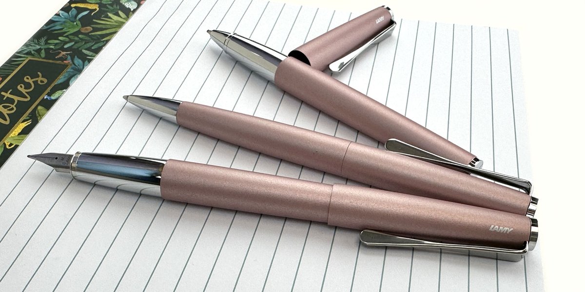 PenChalet's tweet photo. A rose by any other name...actually no. I'd like a ROSE, please. The Lamy 2023 Special Edition Rose Studio specifically. Preorder yours now: https://t.co/fMMyyf0Oyr #LamyStudio #SpecialEdition #NewPen #PenChalet #PenAddict #FountainPen #Pen https://t.co/yDMUaDDTp4