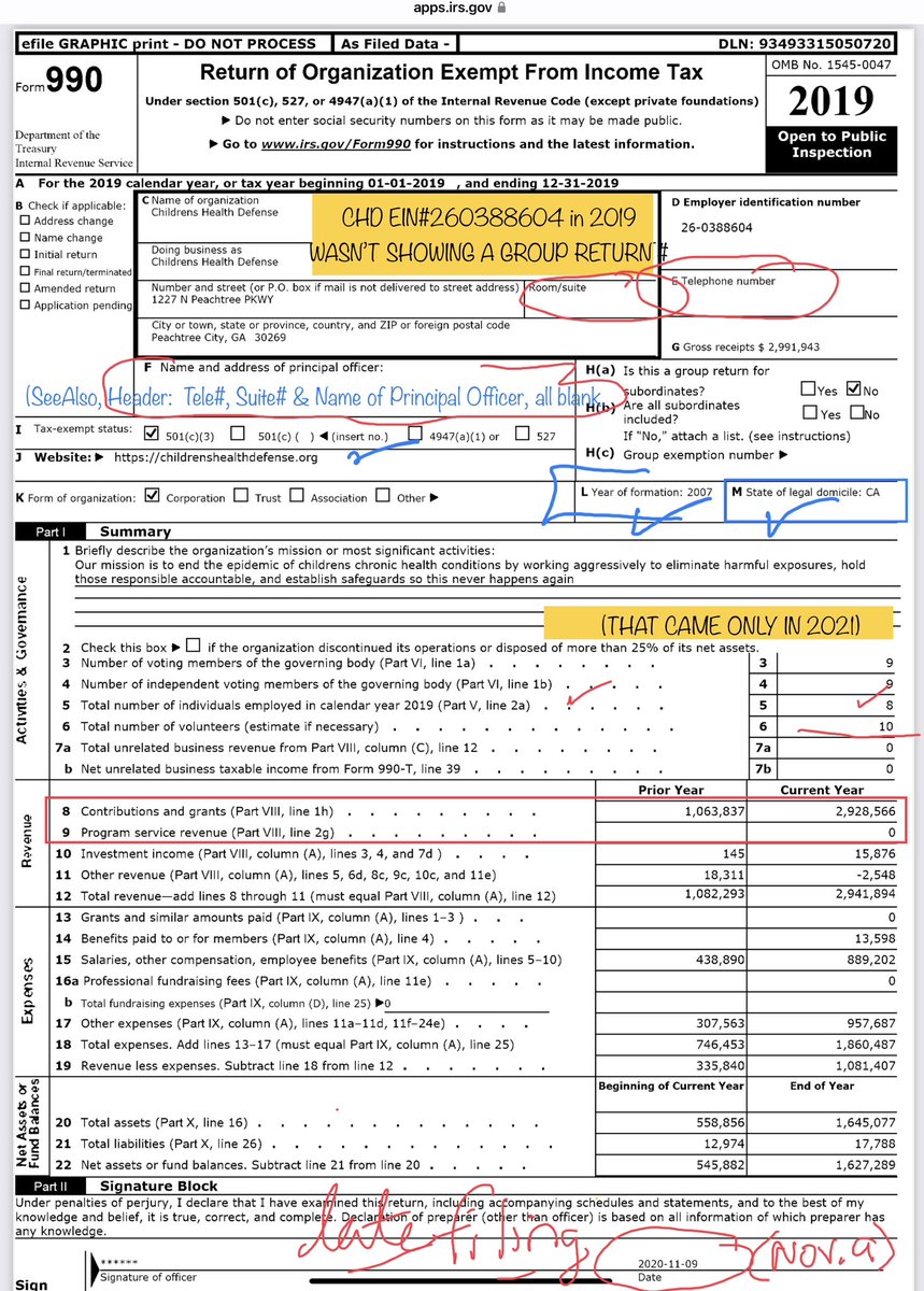 apps.irs.gov/pub/epostcard/…
@heidiJasper 

Just finished reviewing the latest (full-sized) #IRSForm990 for ChildrensHealthDefense, Inc., including the pages from IRS search results (showing chapter entities, most either small or “auto-revoked”).  This one was the only one of (8