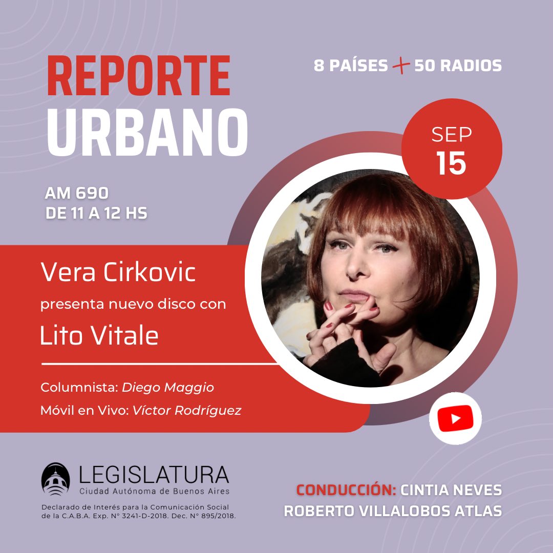 📻 Este viernes #15Sep encendé tu dispositivo y sintonizá el programa #ReporteUrbano con Cintia Neves y Roberto Villalobos Atlas 

🎙️ Desde las 11:00 en tu emisora favorita

📺 Mirar👇
bit.ly/Alt_RU 

📣 bit.ly/Escuchar_RU

🌎 bit.ly/RepetidorasRU