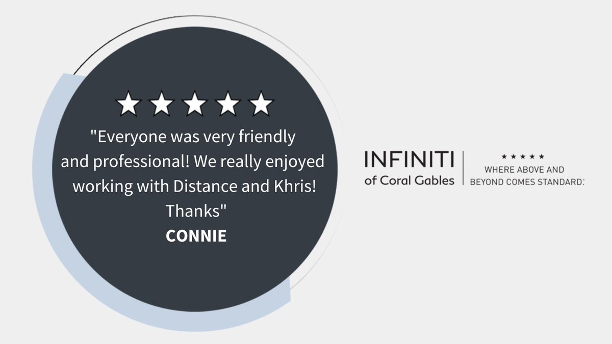 IofCG's tweet photo. Connie, we're delighted to know you had a positive experience with the INFINITI of Coral Gables team!😄

We hope to see you back again down the road! https://t.co/EuKNdQQtvg