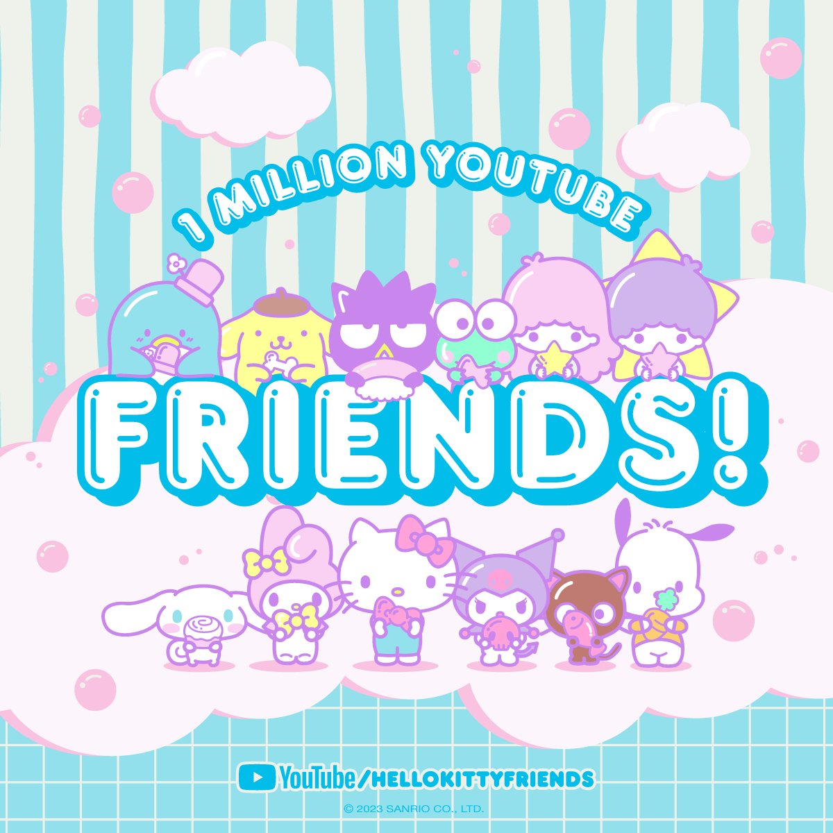 sanrio's tweet image. 1 MILLION FRIENDS! 💖🎉 We're excited to celebrate 1 million subscribers on the #HelloKittyandFriends YouTube channel. Just like Hello Kitty always says, you can never have too many friends!⁠
⁠
Join the fun on YouTube: youtube.com/hellokittyfrie…