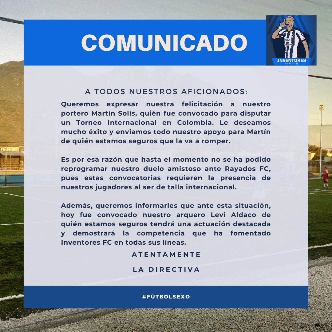 InventoresFc's tweet photo. Enhorabuena por tu convocatoria, @martin_solis18. 👏🏻

#InventoresFC https://t.co/ZoCniCBbzl