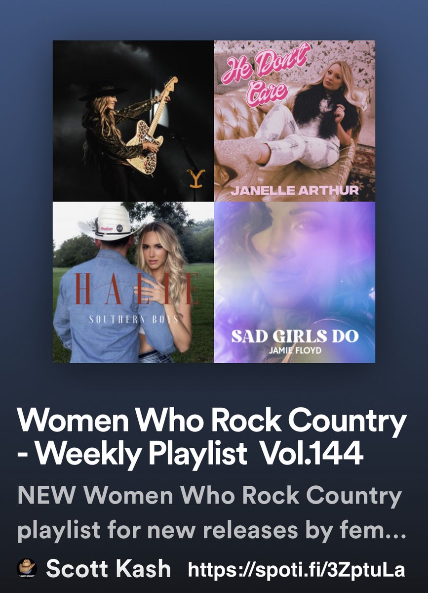 NEW #WomenWhoRockCountry playlist for the new releases by @laineywilson @JanelleOArthur @halieofficial1 @jamiefloydmusic @JennyTolman @alessiacmusic @CarlyRogMusic @JessieG_Music +MORE #Spotify spoti.fi/3ZptuLa #NewMusic2023 #Country @Know_Know44 @rt_tsb @MusicCityMemo