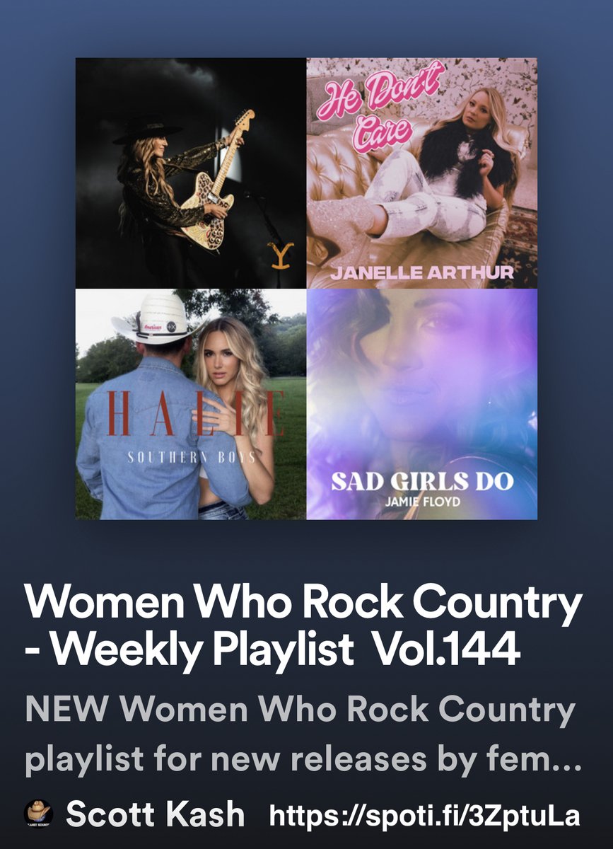 NEW #WomenWhoRockCountry playlist for the new releases by
<a href="/laineywilson/">Lainey Wilson</a>
<a href="/JanelleOArthur/">Janelle Arthur</a>
<a href="/halieofficial1/">H A L I E</a> 
<a href="/jamiefloydmusic/">Jamie Floyd</a>
<a href="/JennyTolman/">Jenny Tolman</a>
<a href="/alessiacmusic/">Alessia Cohle</a>
<a href="/CarlyRogMusic/">Carly Rogers</a>
<a href="/JessieG_Music/">Jessie G</a>
+MORE

#Spotify
spoti.fi/3ZptuLa

#NewMusic2023 #Country <a href="/Know_Know44/">KNOW-KNOW44 KNOWER OF KNOWLEDGE</a> @rt_tsb <a href="/MusicCityMemo/">MusicCityMemo</a>