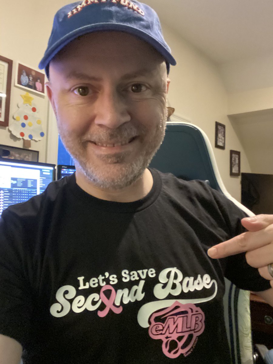 FKNCommishLB's tweet image. Tonight’s #eMLB Game of the Night will be in honor of my wife’s upcoming battle with #breastcancer. Let’s Save Second Base! She made the shirt, and is available at witchyhockeymom.com, with 15% off code “PUCKCANCER” for Cancer Awareness Items! Twitch.tv/FKNCommishLB