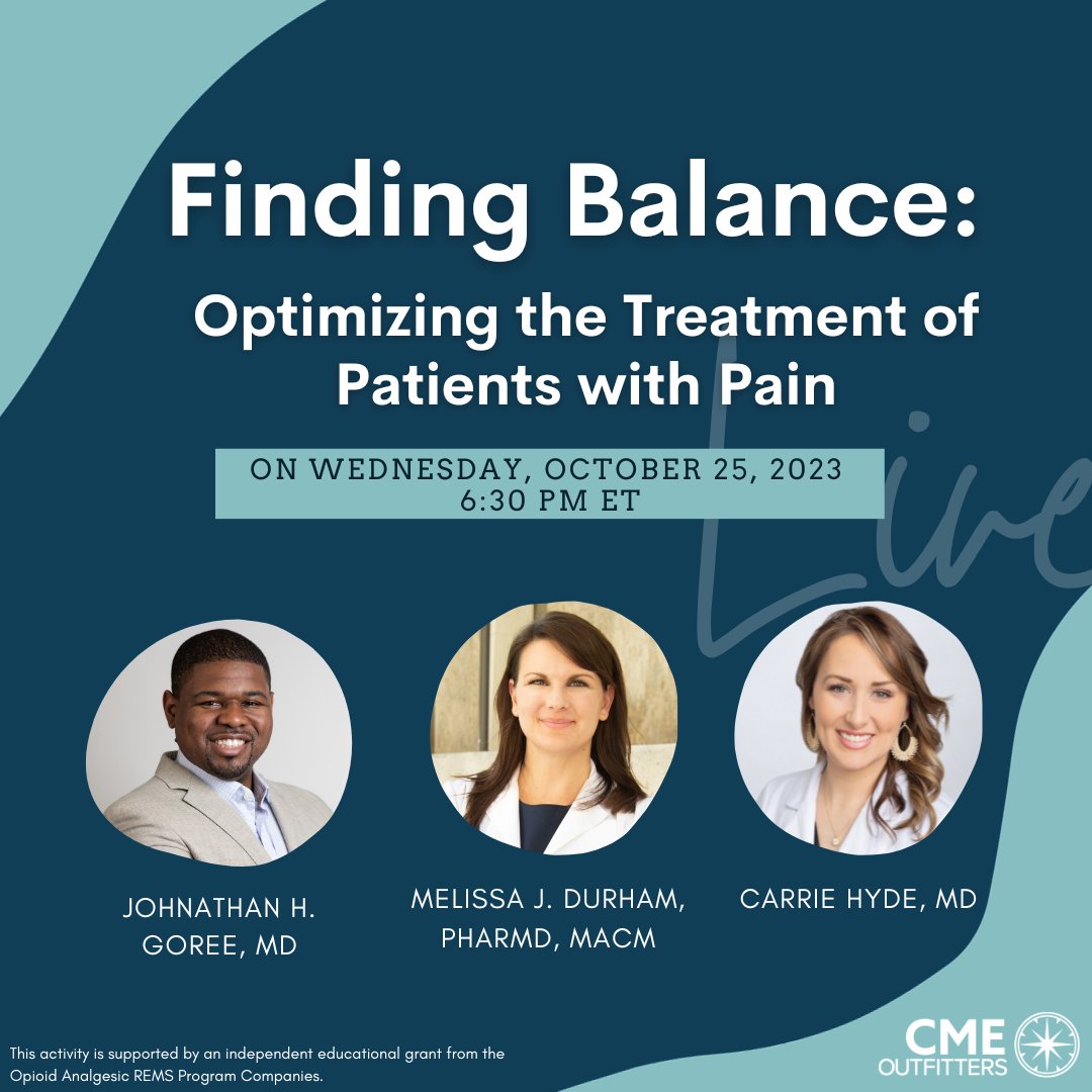💊 Are you keeping up w/the latest #PainManagement guidelines? Discover key insights from the @CDCgov Guideline for Prescribing Opioids w/@DrJGoree, @CHydeMD & Dr. Melissa J. Durham, LIVE on Oct 25th at 6:30pm ET. Register now & Earn FREE #CME cmeo.me/WC-075 #FOAMEd