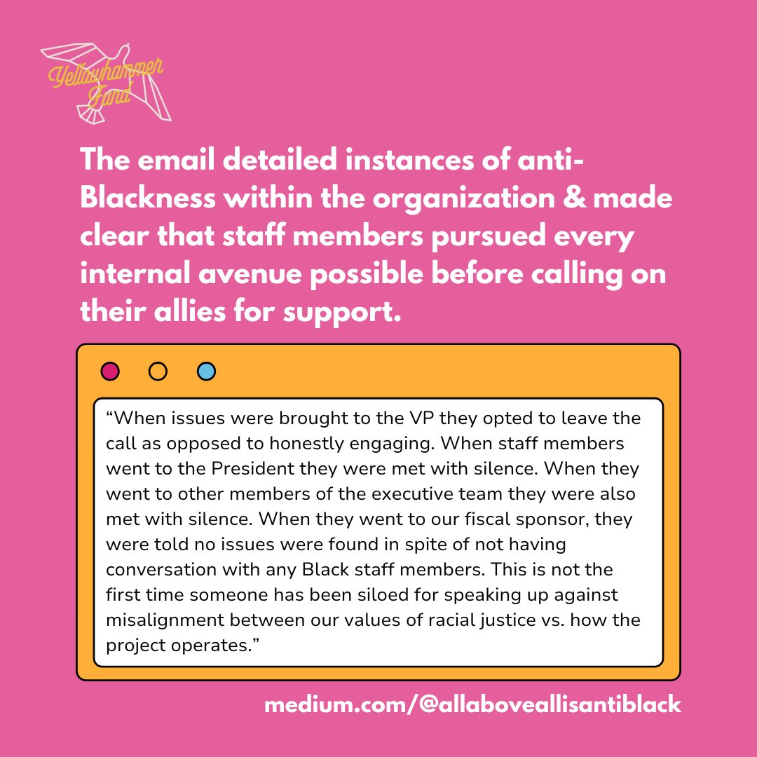1/5 Yellowhammer Fund is in solidarity with staff members laid off this week by <a href="/AllAboveAll/">All* Above All</a> and request to be removed from All Above All’s partner list. 
#ThisIsNotRJ