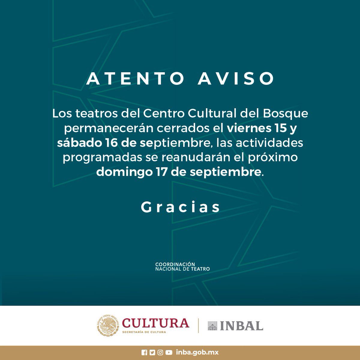 teatroinbal's tweet photo. ¡Aviso importante! https://t.co/gg1amR1KIb