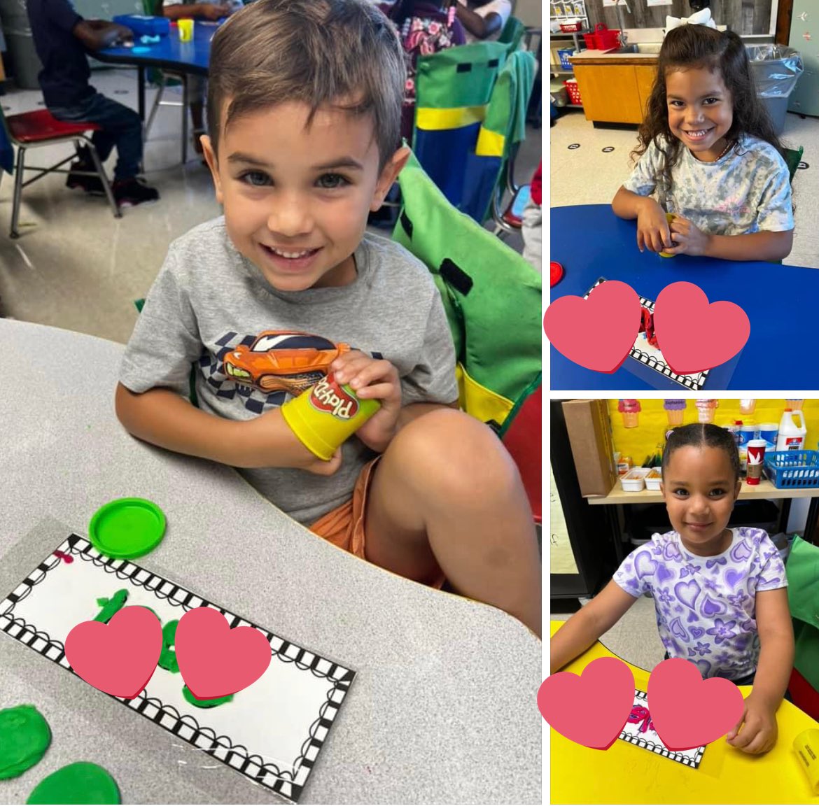 Our young learners busy at work learning how to write and spell their names! No pencils needed here! Strengthening our fine motor skills with play dough! Joy &amp; learning combined! <a href="/SenoraPeakeHTSD/">Nydia Peake</a> <a href="/WeAreHTSD/">WeAreHTSD</a> #EveryDayCounts #Buildingacommunityofone