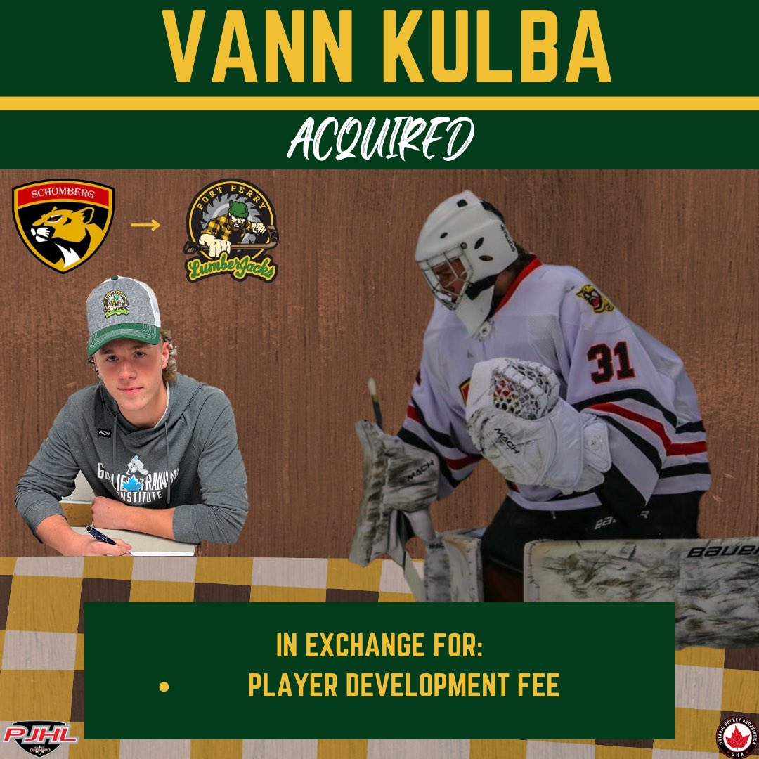 🚨TRADE🚨

We are proud to announce the acquisition of goaltender Vann Kulba.

Kulba posted a .918 save percentage in 18 games in his rookie season last year with Schomberg Cougars!

Welcome To Port Perry!
