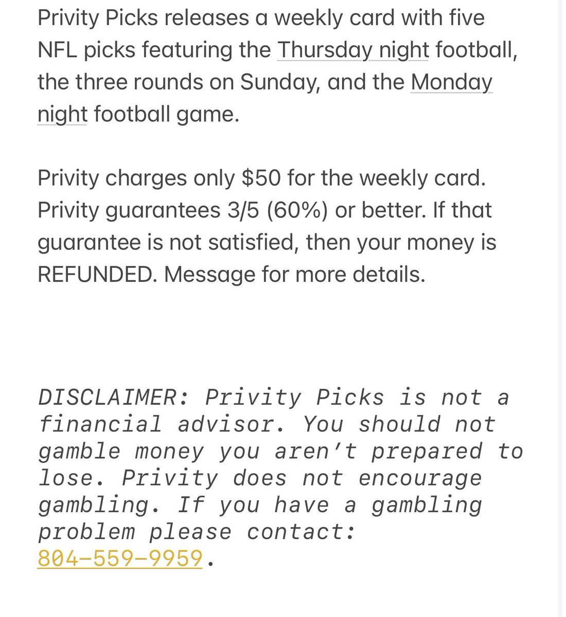 PrivityPicks's tweet photo. Welcome to Privity Picks!!

You assent to having read the disclaimer before reaching out. https://t.co/kUQCwBEW3H