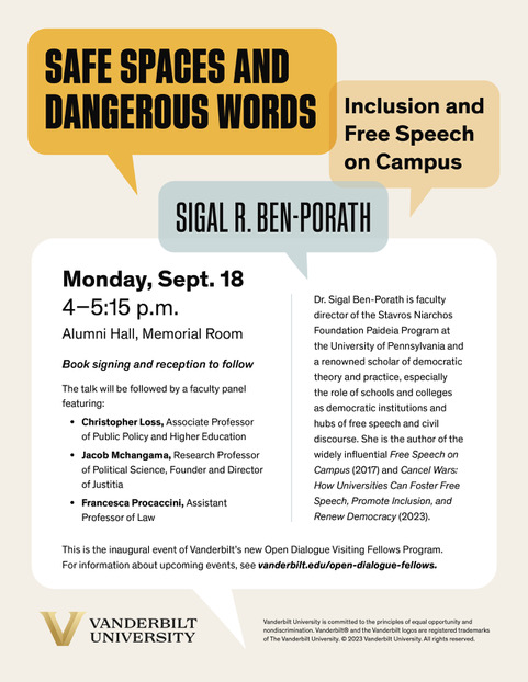 Monday at Vanderbilt, come hear <a href="/vandyhistory/">Vanderbilt History</a> Prof Chris Loss join Profs. Mchangama and Procaccini in a conversatino about inclusion and free speech on campus.
