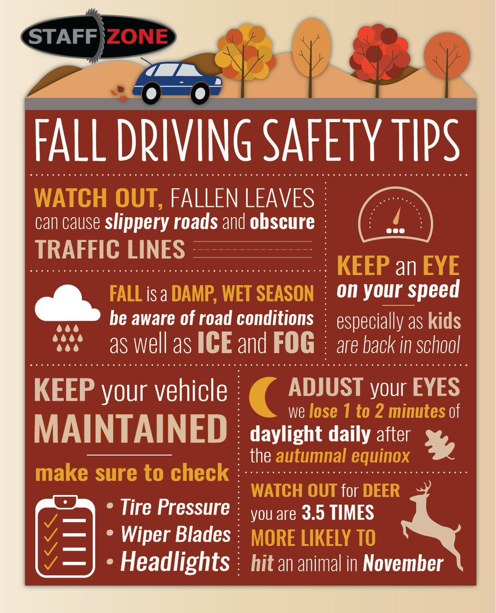 Staff_Zone's tweet photo. Essential safety tips for fall driving. Stay safe out there!

https://t.co/vluwO07pAX https://t.co/pbxiLqnvT4