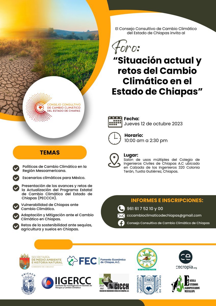 serintegralchis's tweet photo. El Consejo Consultivo de Cambio Climático del Estado de Chiapas te invita al Foro: "Situación actual y retos del Cambio Climático en el Estado de Chiapas"
Asiste y registrate en línea: https://t.co/7j4vE6xUjY
Te esperamos! https://t.co/7PkP9geihe