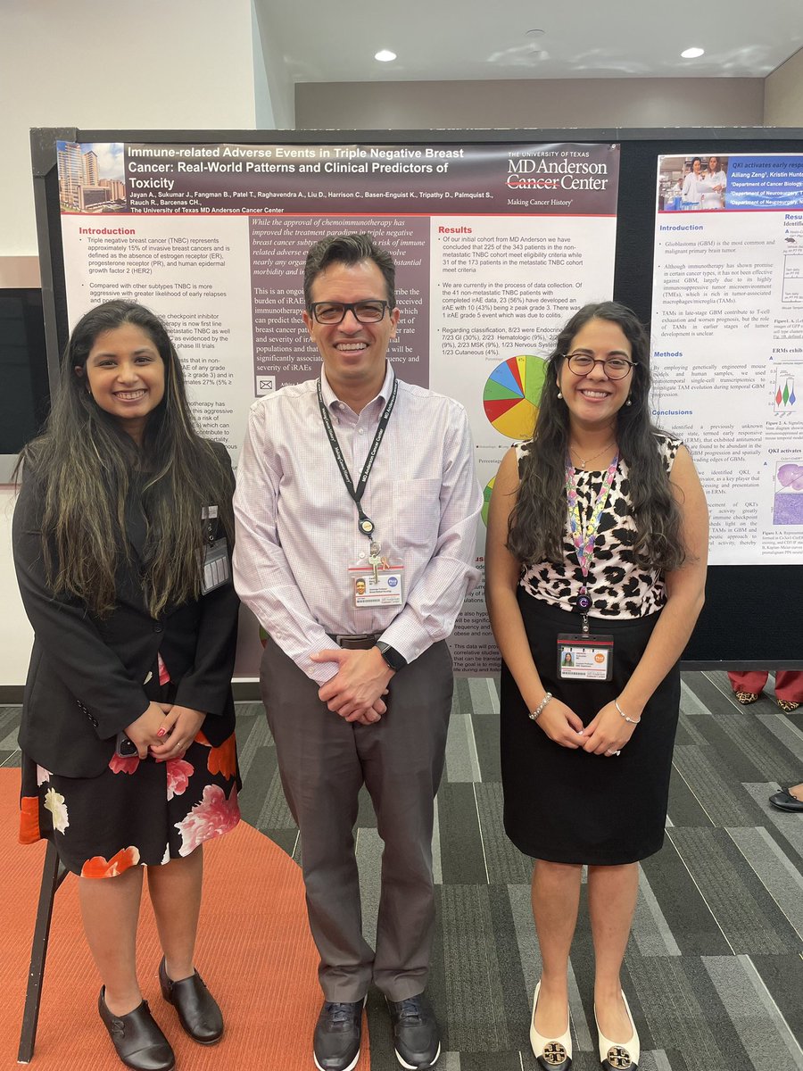 Incredibly excited to present our current research looking at immune related adverse events in the non-metastatic TNBC population receiving pembrolizumab at the IOTOX Conference <a href="/MDAndersonNews/">MD Anderson Cancer Center</a>. Super grateful for my mentors @CarlosHBarcenas  and <a href="/JasmineSukumar/">Jasmine Sukumar MD</a>!