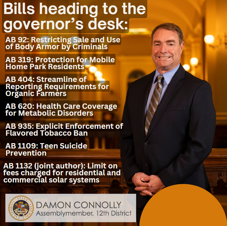 AsmConnolly's tweet photo. After passing through the State Legislature, #AB92, #AB319, #AB404, #AB620, #AB935, #AB1109, and #AB1132 are heading to the governor’s desk for approval. https://t.co/yf4fpMwgMD