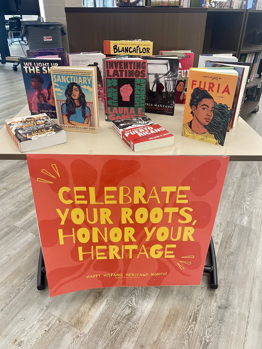 WilbyLMLC's tweet photo. Tomorrow we begin celebrating Hispanic Heritage Month. Stop by the library to peep  👀 the display and check out a book. https://t.co/b2QMpohCGC