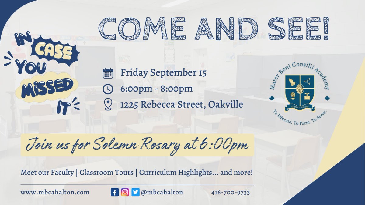 timaborges's tweet photo. Come experience MBCA; meet our faculty, tour our classrooms, learn more about our curriculum and more! 
We're grateful for such a successful week and invite you to join us for a Solemn Rosary at 6:00pm followed by refreshments, and a Meet and Greet of our Team. 🎉 https://t.co/AJ1wkQEihN