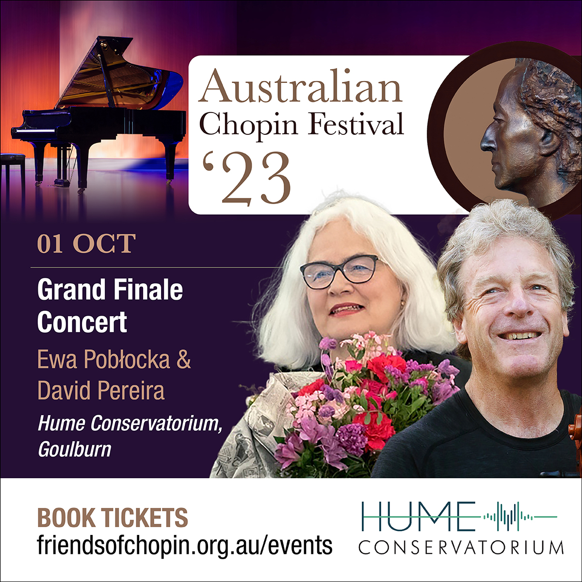 FriendsofChopin's tweet photo. A Sunday afternoon concert in Historic Goulburn at the Hume Conservatory with two world class musicians, Ewa Pobłocka and Canberra’s own, cellist David Pereira. Solo &amp; chamber works of Bach, Beethoven, Chopin, Kats-Chernin.
BOOK: https://t.co/txyXOAvxrv https://t.co/Pl4qSWyUhD
