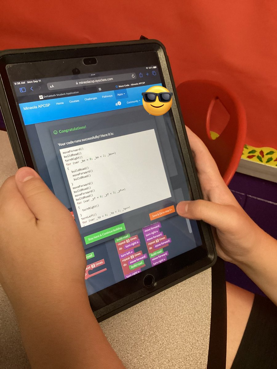 Day 3 of #APCSP: Learners explored <a href="/kid_OYO/">kidOYO ® Software Engineering, CSE Mentoring & AI</a>’s #MazeCode! Once they completed all 24 levels, they were challenged to create a ”maze” using #BlockBasedCode that formed their own initials. It was a great that students were able to work at their own pace. #MineolaProud #KidOYO