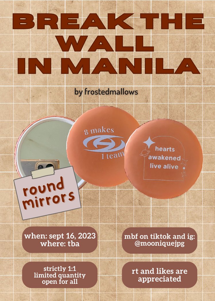 frostedmallows's tweet photo. dapat maganda ka kapag nakita ka ng #ATEEZ?!

break the wall in manila
— freebies by @frostedmallows ❄🌙

giving away round mirrors on sat (+ albums &amp; pcs)! reply for proof para mabilis pakita. will post my whereabouts, see you atinys! ✨

#Break_The_Wall_MNL #FilotinyFreebies https://t.co/EGWa7lzqCd