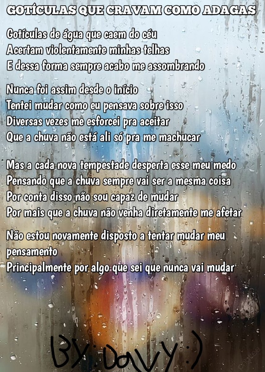 Davyyznx's tweet photo. Goticulas cravam como adagas sobre minhas costas, e me fazem cada vez mais perceber que não posso suportar essa dor, tentando mudar https://t.co/2xK8NtfwI8