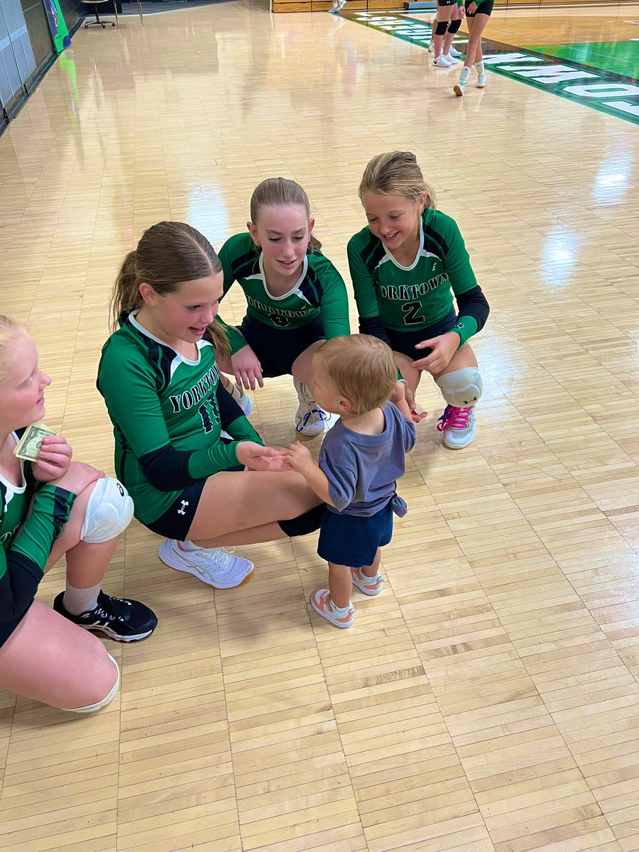MrsAmblerYES's tweet photo. Tessa went to her first Yorktown sporting event today. She loved watching @ymsathletics volleyball win and congratulating everyone after! 🏐 https://t.co/qbFbTGU2bg