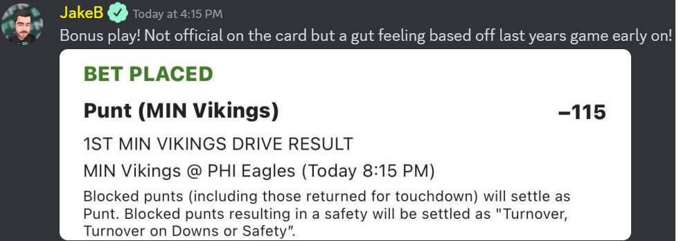FNFcommunity_'s tweet photo. Starting off the night with a CASH 💰💰

Vikings 1st Drive Punt -115 💥