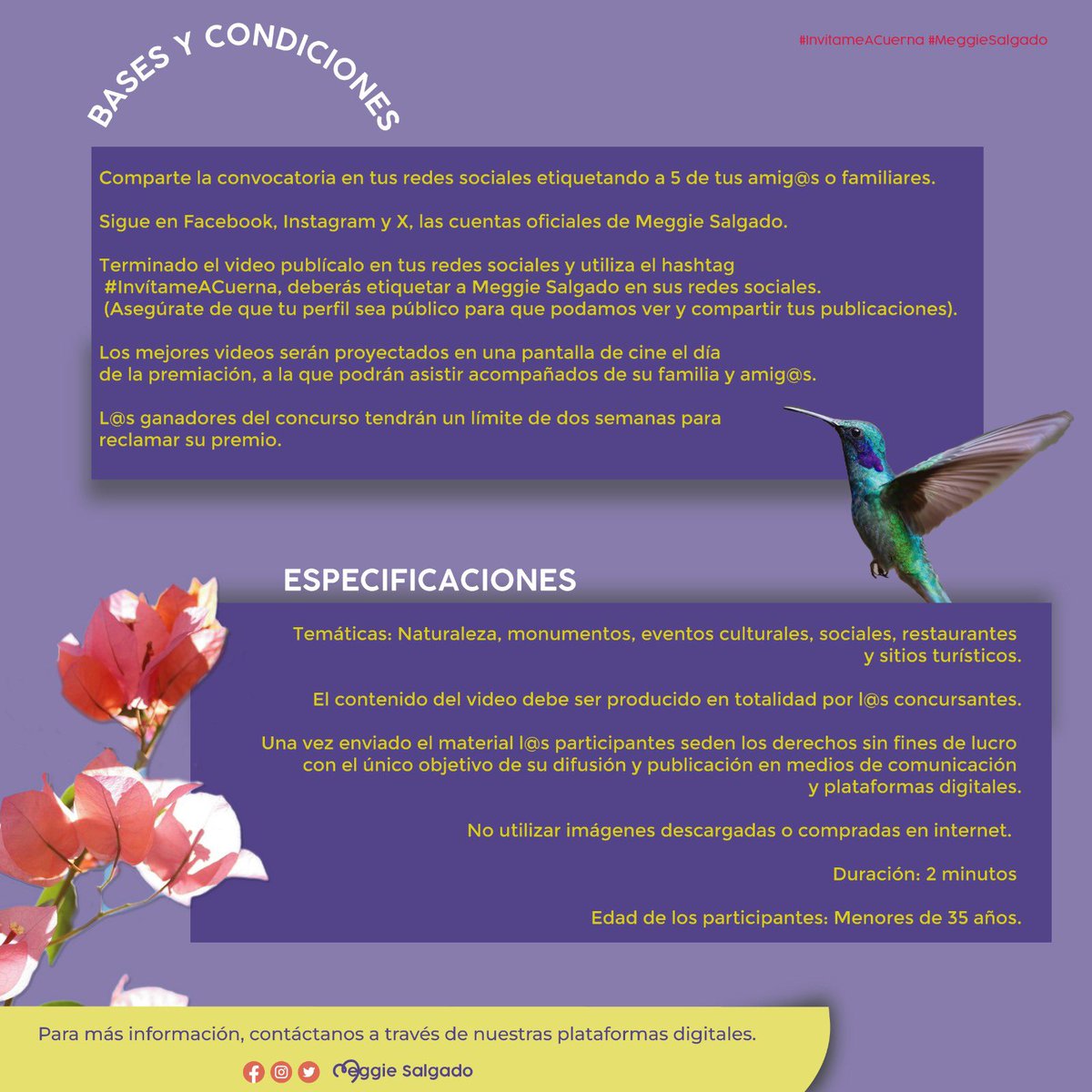 🤩¡INVÍTAME A CUERNA! 🤩

Es momento de compartir la naturaleza, restaurantes, sitios culturales, turísticos y sociales de #Cuernavaca; explota tu creatividad y participa en este concurso.

¿Como motivarías a que personas de otras ciudades y países visiten #Cuernavaca?