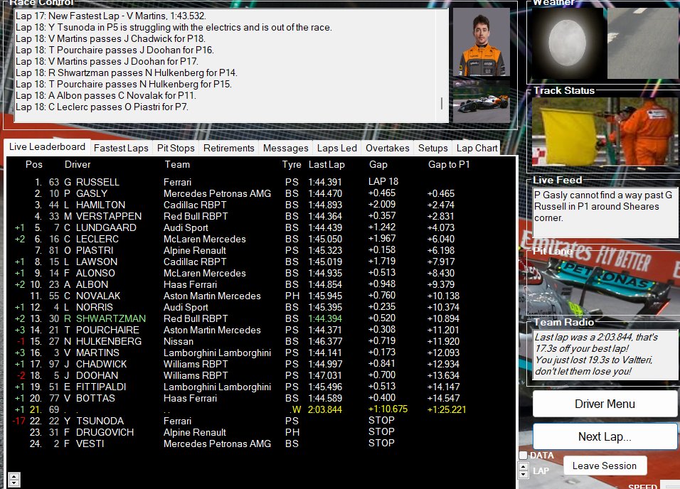 Formula0_versee's tweet photo. 18/61

PANE ELÉTRICA NO CARRO DA @FerrariFZero, @Yuki_Fzero ABANDONA!!!!! QUE TRAGÉDIA PARA O JAPONES!!! 

@georgerussellf0 segue liderando a frente de @gaslydof0 que vem em ritmo muito forte! @LewisHamilton0F segura @mv33_formula0  nas estreitas curvas de singapura. https://t.co/63LRgjXPWg