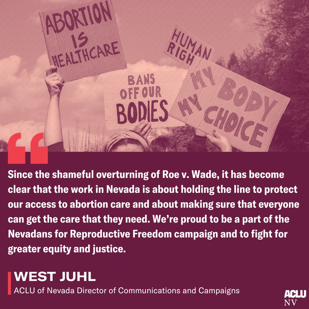 ACLUNV's tweet image. We won’t allow anyone to take away our #reproductivefreedom. That’s why we’re proud to support the petition initiative to codify the right to reproductive freedom into our state constitution next fall. 

nv4reprofreedom.org
