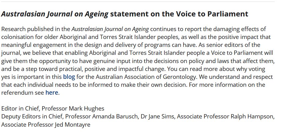 AusJAgeing (@ageingj) on Twitter photo <a href="/AgeingJ/">AusJAgeing</a> statement on the Voice to Parliament <a href="/MarkHughesSW/">Mark Hughes 🏳️🌈🏳️⚧️</a> @AmandaBarusch <a href="/JaneSims9/">Jane Sims</a> <a href="/ralphhampson/">Ralph Hampson</a> <a href="/JedMontayre/">A/Prof Jed Montayre</a> We understand and respect that each individual needs to be informed to make their own decision. For more information on the referendum. onlinelibrary.wiley.com/journal/174166… <a href="/AgeingJ/">AusJAgeing</a> statement on the Voice to Parliament <a href="/MarkHughesSW/">Mark Hughes 🏳️🌈🏳️⚧️</a> @AmandaBarusch <a href="/JaneSims9/">Jane Sims</a> <a href="/ralphhampson/">Ralph Hampson</a> <a href="/JedMontayre/">A/Prof Jed Montayre</a> We understand and respect that each individual needs to be informed to make their own decision. For more information on the referendum. onlinelibrary.wiley.com/journal/174166…