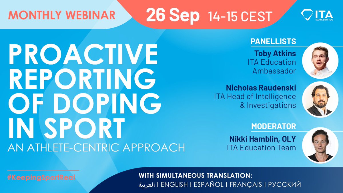 Next ITA webinar: 'Proactive reporting of doping in sport'.
Register here: bit.ly/3r8EuzR
#LugeLove 
#KeepingLugeReal 
#KeepingSportReal