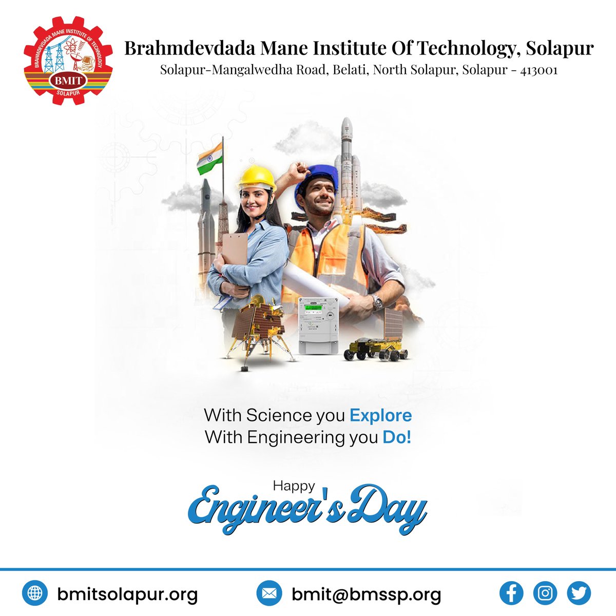 Bmit_Solapur's tweet photo. Happy Engineers' Day! 🎉 Here's to the brilliant minds at BMIT College who continue to shape the future with innovation, dedication, and passion.  

#bmitcollege #engineeringcollege #engineering #engineersday #computerengineering #mechanicalengineering #computerscience #solapur https://t.co/C8tGoTSsmk