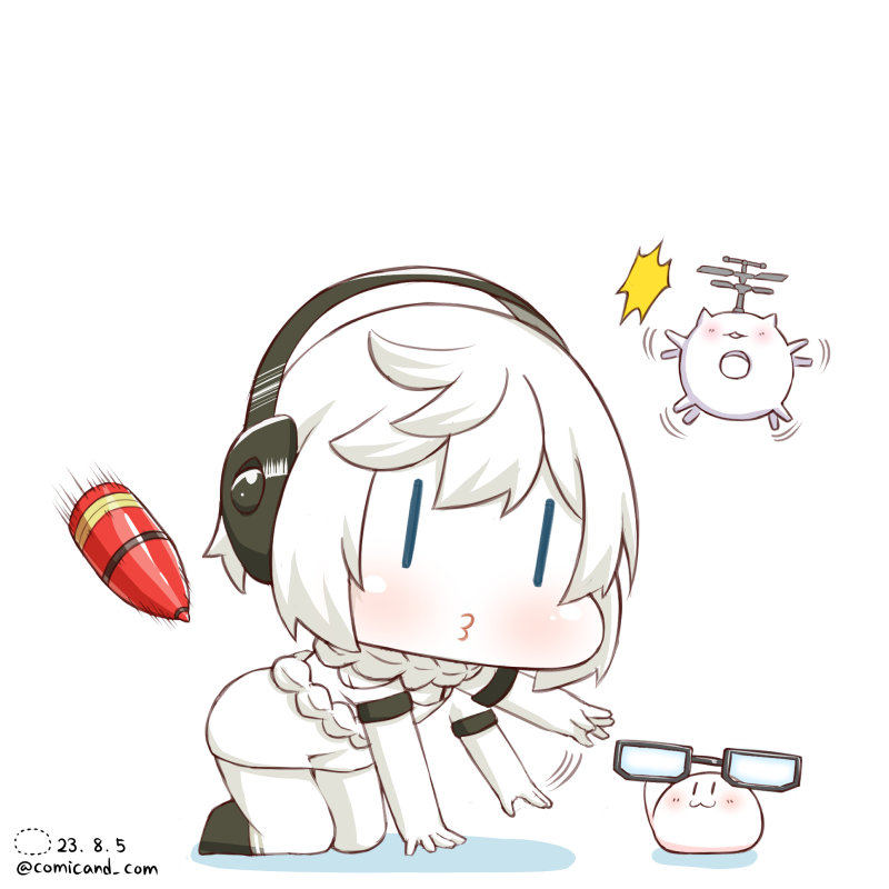 1girl abyssal ship white hair glasses headphones braid twitter username  illustration images