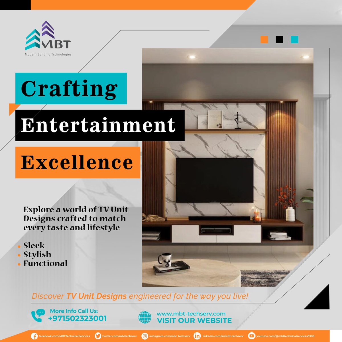 mbttechserv's tweet image. Elevate your living space with MBT's exquisite TV Unit designs!
Contact us today
🌐 Quotations: lnkd.in/dqD86Xff
📱 WhatsApp: lnkd.in/efcxCYig
📞 Call: +971502323001
📧 Email: info@mbt-techserv.com
#TVunitdesigns #TVwallunit #MBTfitoutresidential